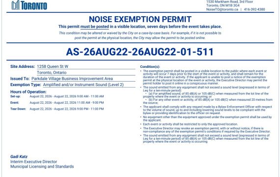 Parkdale Amphitheatre 2026 noise permit